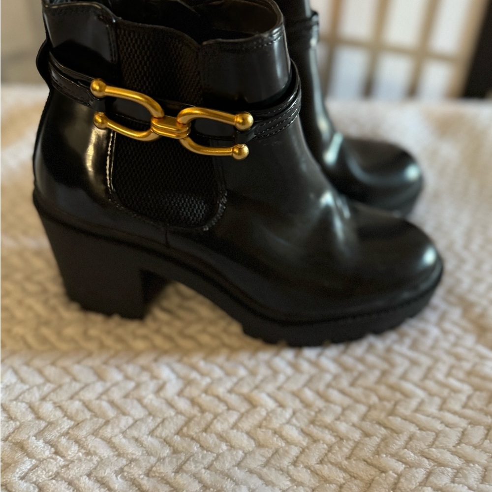 Torrid Black and Gold Heeled Boots with Western Flair